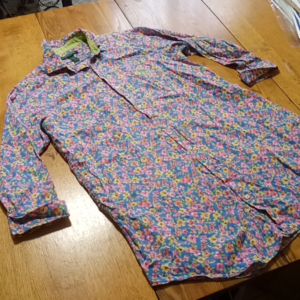 Lauren Ralph Lauren Womens SMALL Long Sleeve Shirt Preowned Floral Cotton - Picture 2 of 8